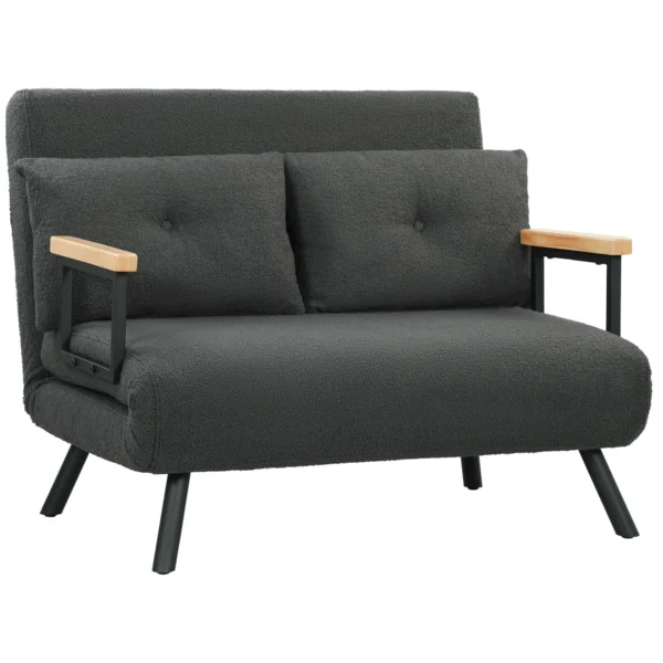2 zits Slaapbank Met Slaapfunctie, Inclusief 2 Kussens, Sherpa look, Natuur + Donkergrijs + Zwart