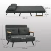 2 zits Slaapbank Met Slaapfunctie, Inclusief 2 Kussens, Sherpa look, Natuur + Donkergrijs + Zwart