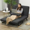 2 zits Slaapbank Met Slaapfunctie, Inclusief 2 Kussens, Sherpa look, Natuur + Donkergrijs + Zwart