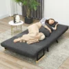 2 zits Slaapbank Met Slaapfunctie, Inclusief 2 Kussens, Sherpa look, Natuur + Donkergrijs + Zwart