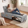 3 in 1 Klappsessel Mit Seitentasche, Gästebett Mit Kissen, Verstellbarer Rückenlehne, Bettsessel Mit Rollen, Hellgrau