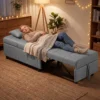 3 in 1 Klappsessel Mit Seitentasche, Gästebett Mit Kissen, Verstellbarer Rückenlehne, Bettsessel Mit Rollen, Hellgrau