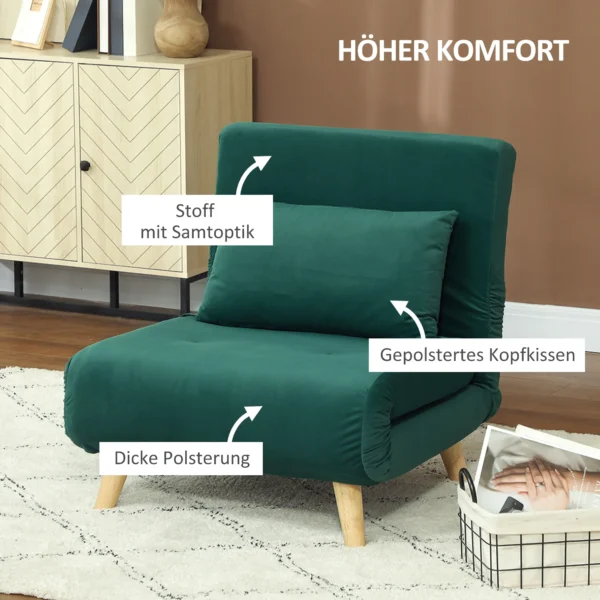 3 in 1 Slaapstoel, Klapstoel Met Slaapfunctie, Verstelbare Click Clack Rugleuning, Donkergroen