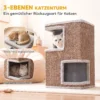 3 stöckiges Katzentonne Für Drinnen, Halbgeschlossene Katzenhöhle Mit Kratzflächen Rundum, 2 Katzenhöhlen