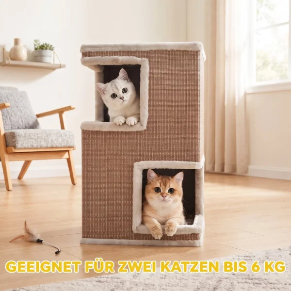 3 stöckiges Katzentonne Für Drinnen, Halbgeschlossene Katzenhöhle Mit Kratzflächen Rundum, 2 Katzenhöhlen