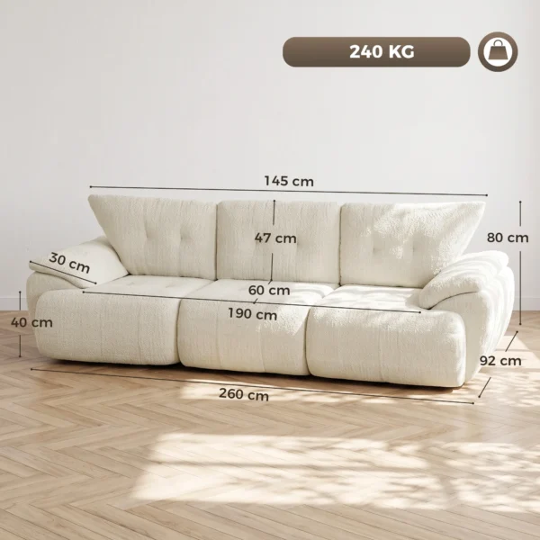 3 zitsbank, 260 Cm, Chenille, Modulaire Bank Zonder Frame Met Extra Brede, Diepe Zitting, Brede Armleuningen