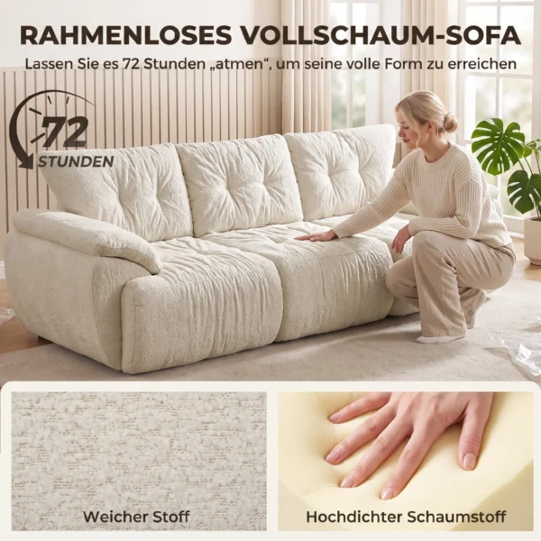 3 zitsbank, 260 Cm, Chenille, Modulaire Bank Zonder Frame Met Extra Brede, Diepe Zitting, Brede Armleuningen
