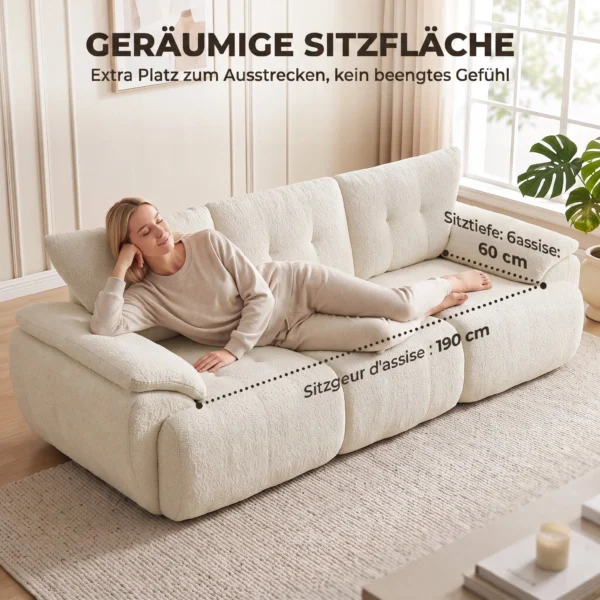 3 zitsbank, 260 Cm, Chenille, Modulaire Bank Zonder Frame Met Extra Brede, Diepe Zitting, Brede Armleuningen