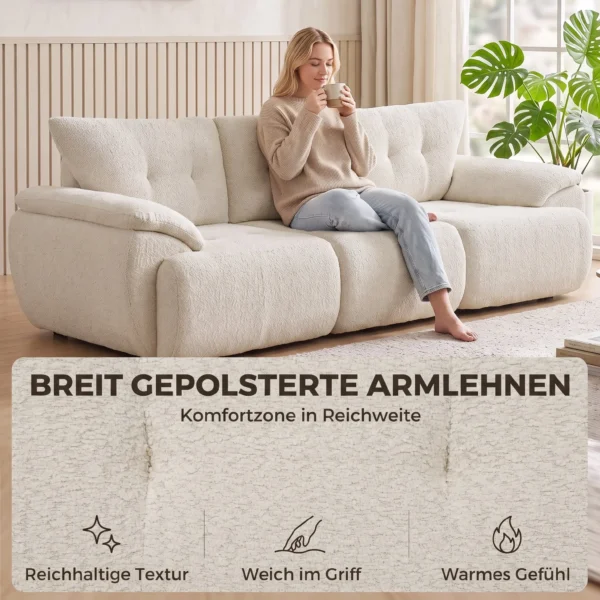 3 zitsbank, 260 Cm, Chenille, Modulaire Bank Zonder Frame Met Extra Brede, Diepe Zitting, Brede Armleuningen