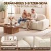 3 zitsbank, Afgerond En Zonder Frame, Met Royale Zitruimte, Dik Gestoffeerd, Geen Montage, Crèmewit