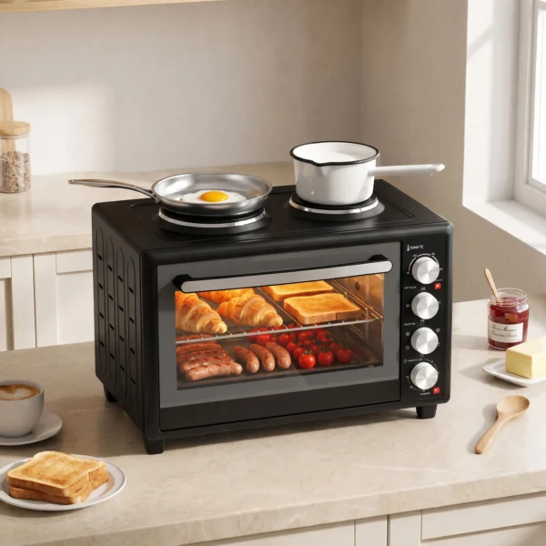 36L Mini oven Met 2 Kookplaten, Elektrische Tafeloven Met Convectie, 90–230 °C