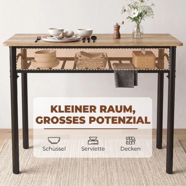 4 teiliges Essgruppen Set, Industrieller Küchentisch Mit 2 Stühlen Und Bank Für 4 Personen, Gepolsterte PU Leder Sitze, Braun