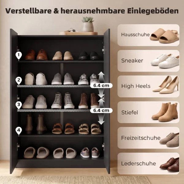 5 stufiger Schuhschrank Für 20 Paar Schuhe, Verstellbare Regale, Für Eingangsbereich, Flur, Schwarz