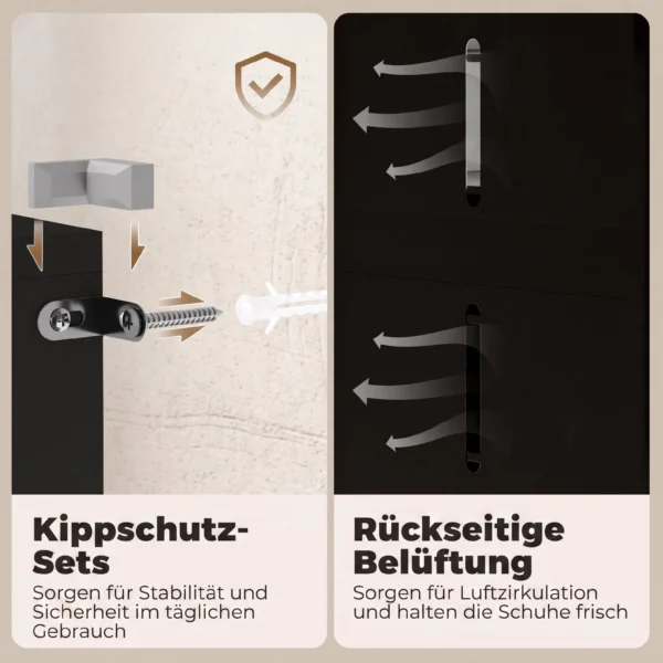 5 stufiger Schuhschrank Für 20 Paar Schuhe, Verstellbare Regale, Für Eingangsbereich, Flur, Schwarz