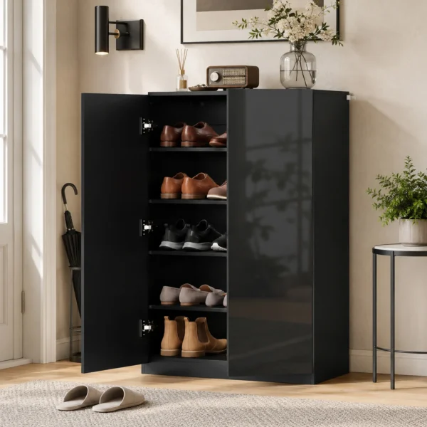 5 stufiger Schuhschrank Für 20 Paar Schuhe, Verstellbare Regale, Für Eingangsbereich, Flur, Schwarz