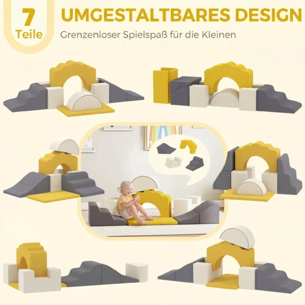 7 teiliges Kinder Schaumstoff Bausteine Für Kinder Mit Abnehmbarem Bezug, Indoor Kletter Und Krabbelspielzeug, Gelb