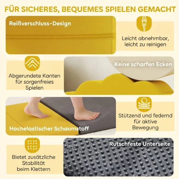 7 teiliges Kinder Schaumstoff Bausteine Für Kinder Mit Abnehmbarem Bezug, Indoor Kletter Und Krabbelspielzeug, Gelb