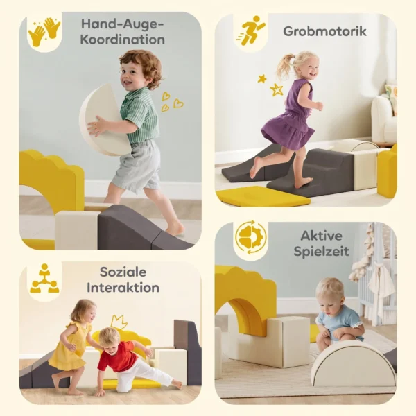 7 teiliges Kinder Schaumstoff Bausteine Für Kinder Mit Abnehmbarem Bezug, Indoor Kletter Und Krabbelspielzeug, Gelb