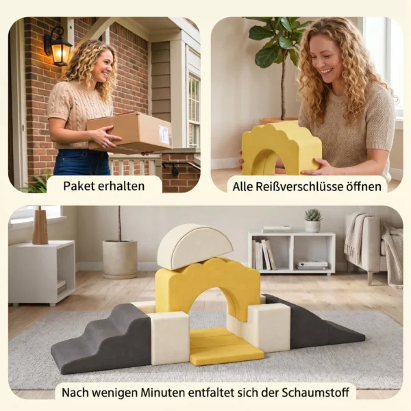 7 teiliges Kinder Schaumstoff Bausteine Für Kinder Mit Abnehmbarem Bezug, Indoor Kletter Und Krabbelspielzeug, Gelb