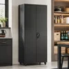 Aktenschrank, Abschließbar Metallschrank Mit Rollen, 5 Verstellbaren Ablagen, Aus Stahl, 80 X 40 X 180 Cm Schwarz