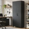 Aktenschrank, Abschließbar Metallschrank Mit Rollen, 5 Verstellbaren Ablagen, Aus Stahl, 80 X 40 X 180 Cm Schwarz