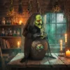 Animierte Halloween Tischhexe Mit Lachsound, Leuchtenden Augen Und Sound /Touch Aktivierung