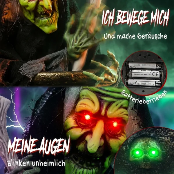 Animierte Halloween Tischhexe Mit Lachsound, Leuchtenden Augen Und Sound /Touch Aktivierung