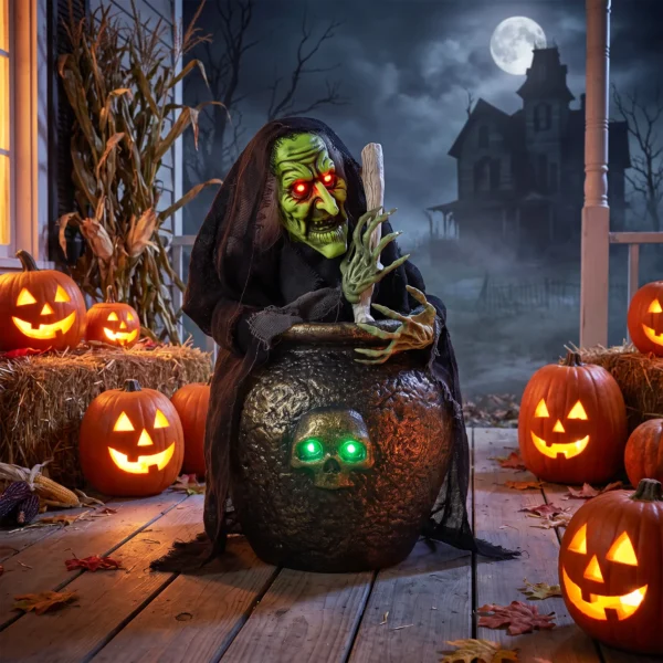Animierte Halloween Tischhexe Mit Lachsound, Leuchtenden Augen Und Sound /Touch Aktivierung