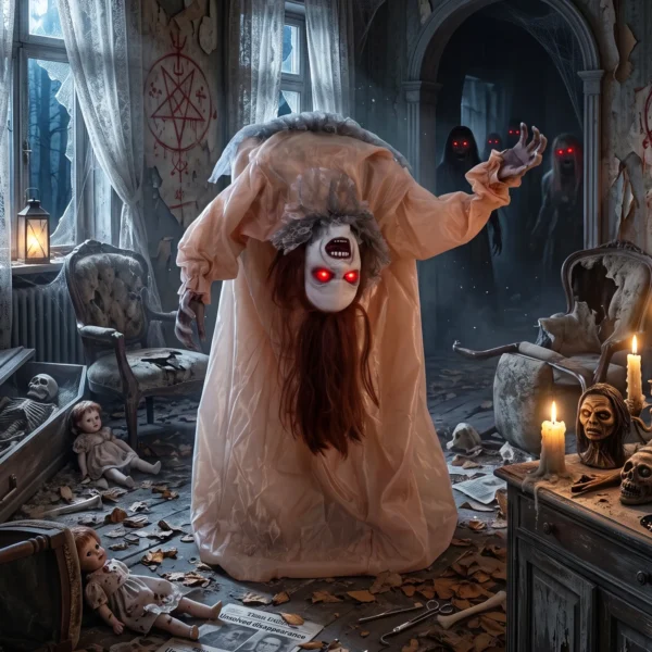 Animierter Halloween Geist Mit Gruseligen Schreien, Leuchtenden Augen, Per Geräusch/Berührung Aktiviert