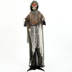 Animierter Sensenmann, 170 Cm, Lebensgroße Halloween Animatronic Mit Beweglichen Händen/Kopf, Leuchtenden Augen Und Gruselsound