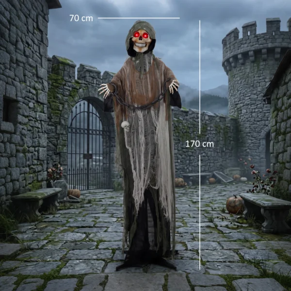 Animierter Sensenmann, 170 Cm, Lebensgroße Halloween Animatronic Mit Beweglichen Händen/Kopf, Leuchtenden Augen Und Gruselsound