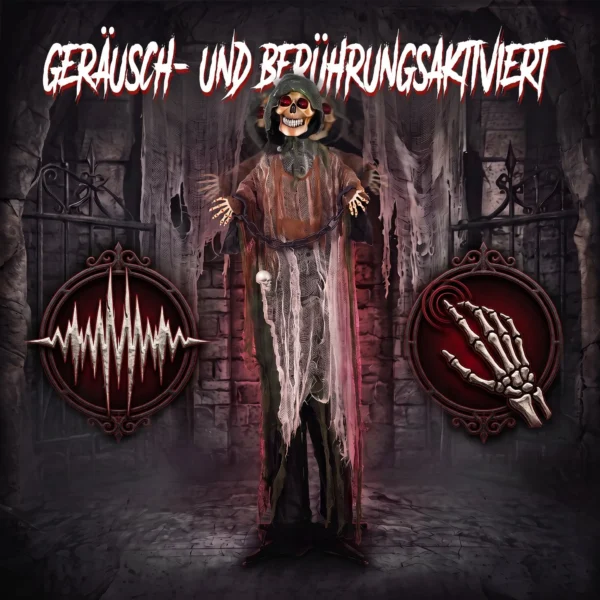 Animierter Sensenmann, 170 Cm, Lebensgroße Halloween Animatronic Mit Beweglichen Händen/Kopf, Leuchtenden Augen Und Gruselsound