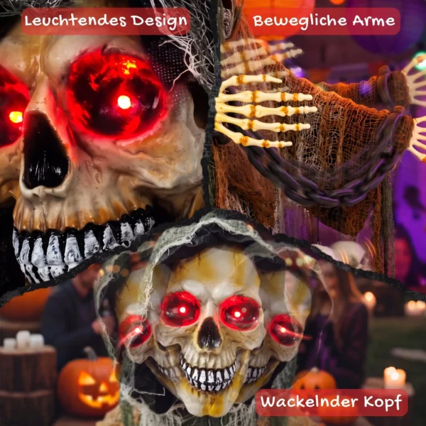 Animierter Sensenmann, 170 Cm, Lebensgroße Halloween Animatronic Mit Beweglichen Händen/Kopf, Leuchtenden Augen Und Gruselsound