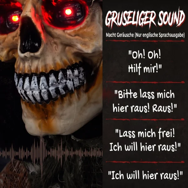 Animierter Sensenmann, 170 Cm, Lebensgroße Halloween Animatronic Mit Beweglichen Händen/Kopf, Leuchtenden Augen Und Gruselsound