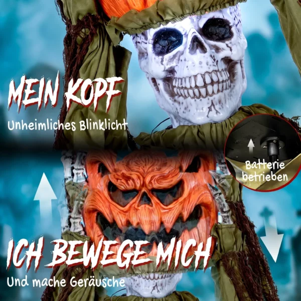 Animiertes Pop up Kürbis Skelett, 173 Cm, Gruselige Halloween Deko Mit Licht Sowie Sound Und Berührungsaktivierung