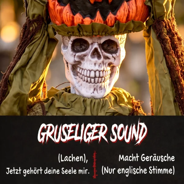 Animiertes Pop up Kürbis Skelett, 173 Cm, Gruselige Halloween Deko Mit Licht Sowie Sound Und Berührungsaktivierung