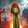 Animiertes Pop up Kürbis Skelett, 173 Cm, Gruselige Halloween Deko Mit Licht Sowie Sound Und Berührungsaktivierung