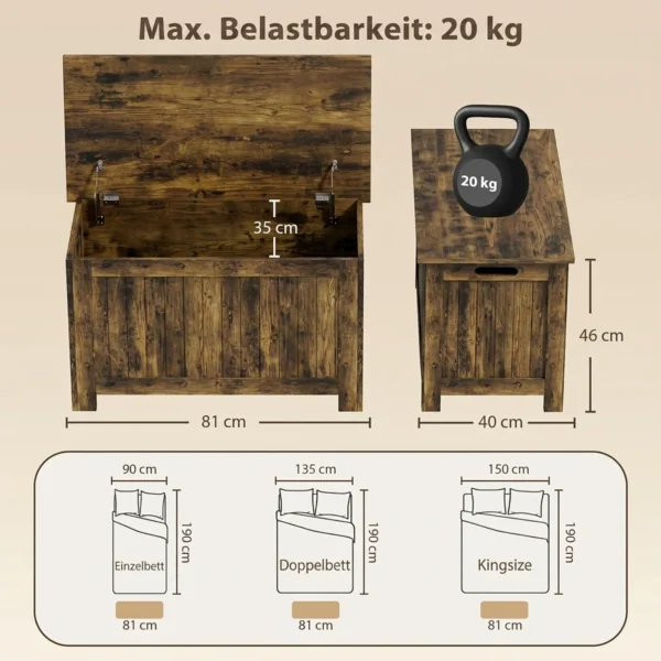 Aufbewahrungstruhe Mit Klappdeckel, Spielzeugkiste Mit Sicherheits Scharnieren, Rustikales Braun