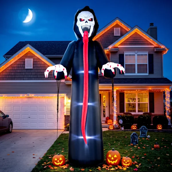 Aufblasbares Halloween Skelett, 310 Cm, Mit Integrierten LED Lichtern, Gruselige Deko Für Innen Und Außenbereich
