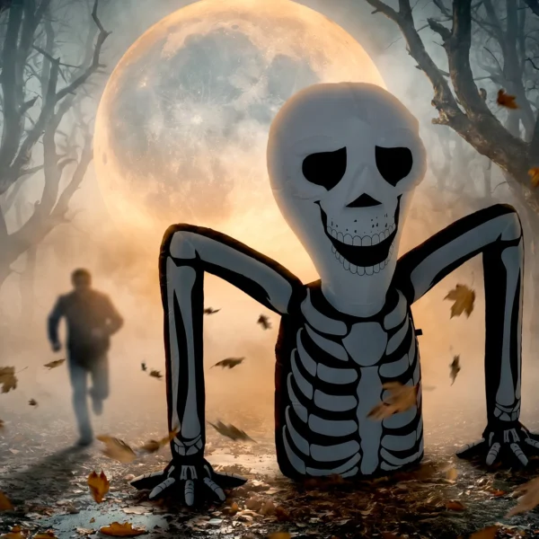 Aufblasbares Halloween Skelett, Aus Dem Boden Kriechend, Mit LED Lichtern, Gruselige Deko Für Innen Und Außenbereich