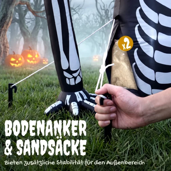 Aufblasbares Halloween Skelett, Aus Dem Boden Kriechend, Mit LED Lichtern, Gruselige Deko Für Innen Und Außenbereich