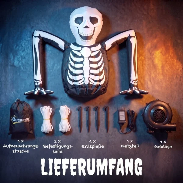 Aufblasbares Halloween Skelett, Aus Dem Boden Kriechend, Mit LED Lichtern, Gruselige Deko Für Innen Und Außenbereich