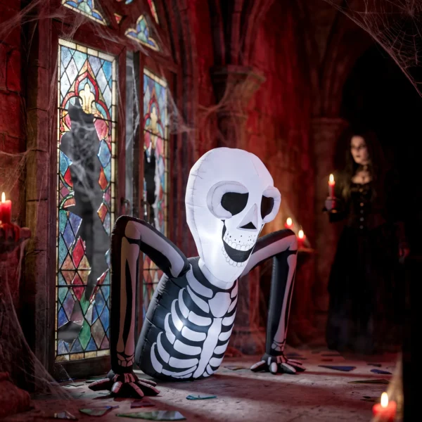 Aufblasbares Halloween Skelett, Aus Dem Boden Kriechend, Mit LED Lichtern, Gruselige Deko Für Innen Und Außenbereich