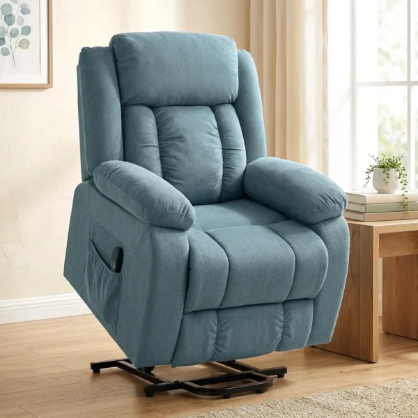 Aufstehsessel Mit Weichem Bezug, Recliner Sessel Mit Fernbedienung Und Seitentaschen, Blau