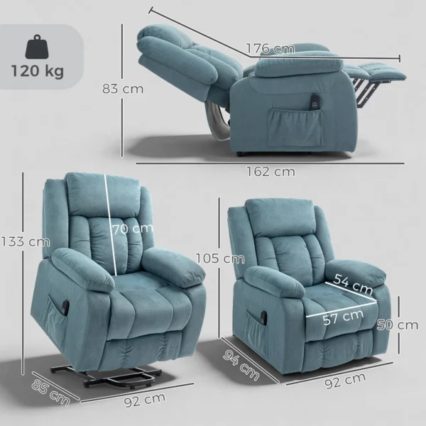 Aufstehsessel Mit Weichem Bezug, Recliner Sessel Mit Fernbedienung Und Seitentaschen, Blau