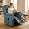 Aufstehsessel Mit Weichem Bezug, Recliner Sessel Mit Fernbedienung Und Seitentaschen, Blau