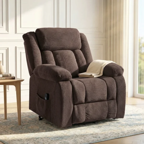 Aufstehsessel Mit Weichem Bezug, Recliner Sessel Mit Fernbedienung Und Seitentaschen, Braun