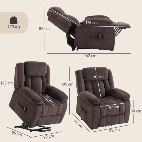 Aufstehsessel Mit Weichem Bezug, Recliner Sessel Mit Fernbedienung Und Seitentaschen, Braun