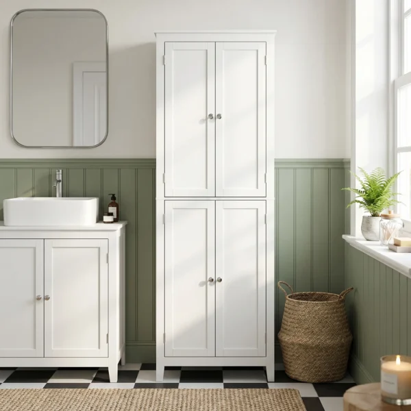 Badezimmerschrank 170 Cm Hoch, Schmaler Freistehender Badschrank Mit Verstellbaren Einlegeböden, Für Waschküche