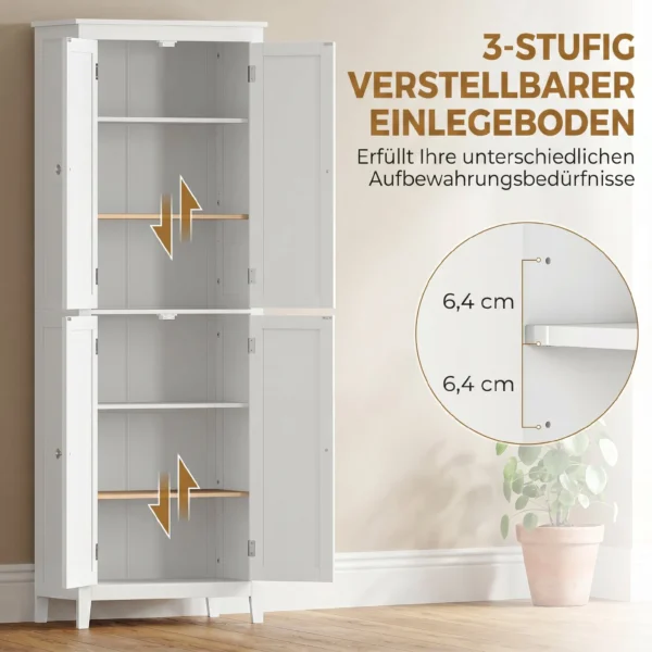 Badezimmerschrank 170 Cm Hoch, Schmaler Freistehender Badschrank Mit Verstellbaren Einlegeböden, Für Waschküche